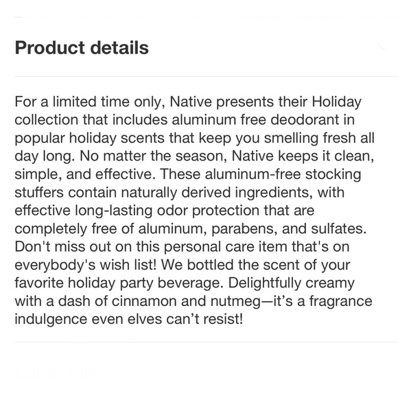 🦋$3 ~ Native Deodorant ~ Limited Edition Holiday ~ Spiked Egg Nog ~ NEW - Picture 5 of 10